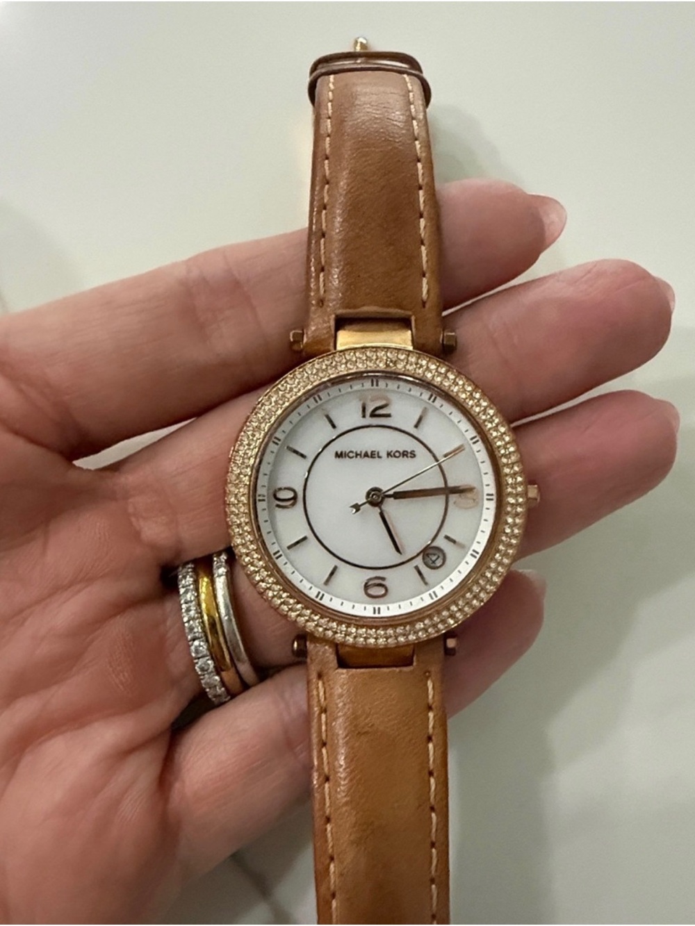 Michael Kors Women's MK2464 Mini Parker Crystal Brown Leather Watch